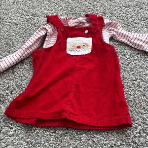 Red Corduroy Dress with Striped Shirt